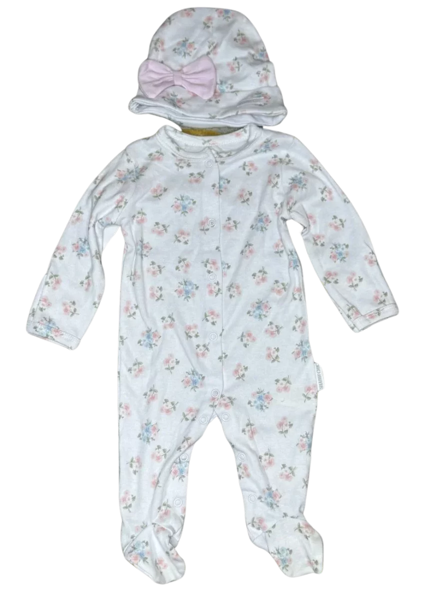 Shabby Chic Baby Girls or Boys Footies button Up Onesie Romper