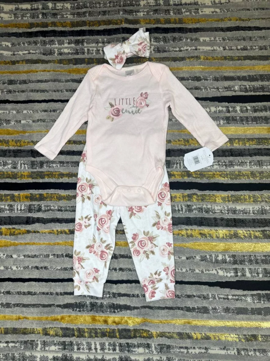 Kyle & Deena 3 Pcs Infant Baby Girl Clothes Letter Print Long Sleeve Romper Flower Pant Headband Toddler Outfits Set